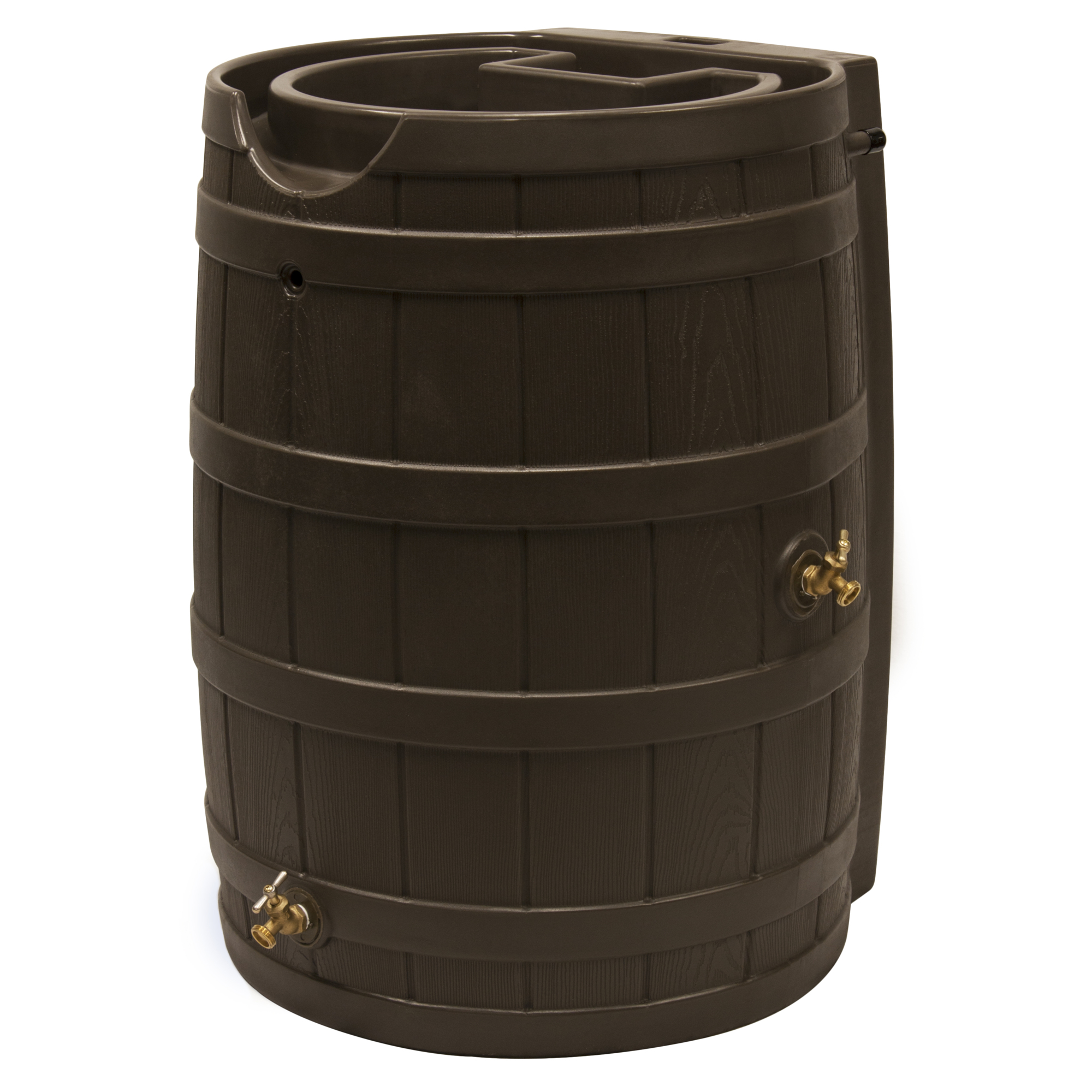 Good Ideas Rain Wizard Rain Barrel — 65 Gallon, Faux Oak, Self-Draining Planter Top, BPA-Free Plastic, Model# RW65-OAK